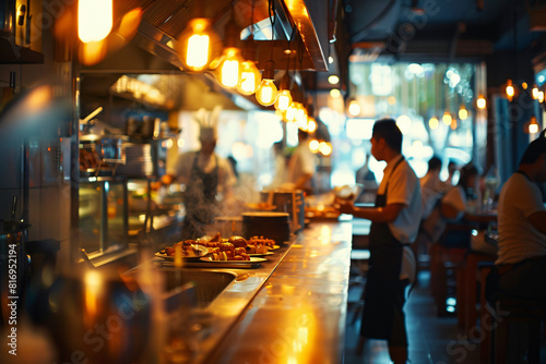 Blurred Restaurant Background with People - Generative AI.