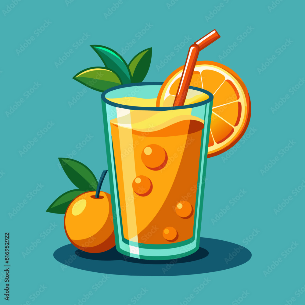 A vibrant illustration of a glass of fizzy orange juice A vibrant illustration of a glass of fizzy orange juice