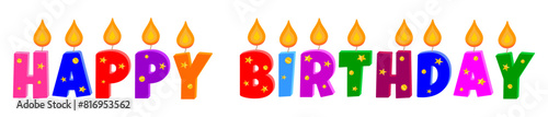 Birthday cake candles happy birthday, colored with gold confetti, vector.
