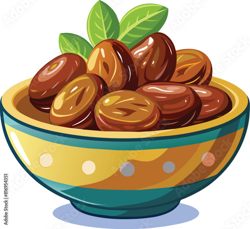 arabian Dates fruit on bowl vector illustration