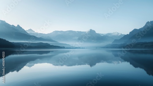 Serene lake with mountain reflection for travel or nature themed designs © Yusif