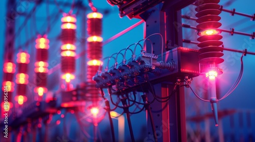 Precise and detailed image of an electronic pylon wire divider, highlighting its role in electrical infrastructure, studio lit photo