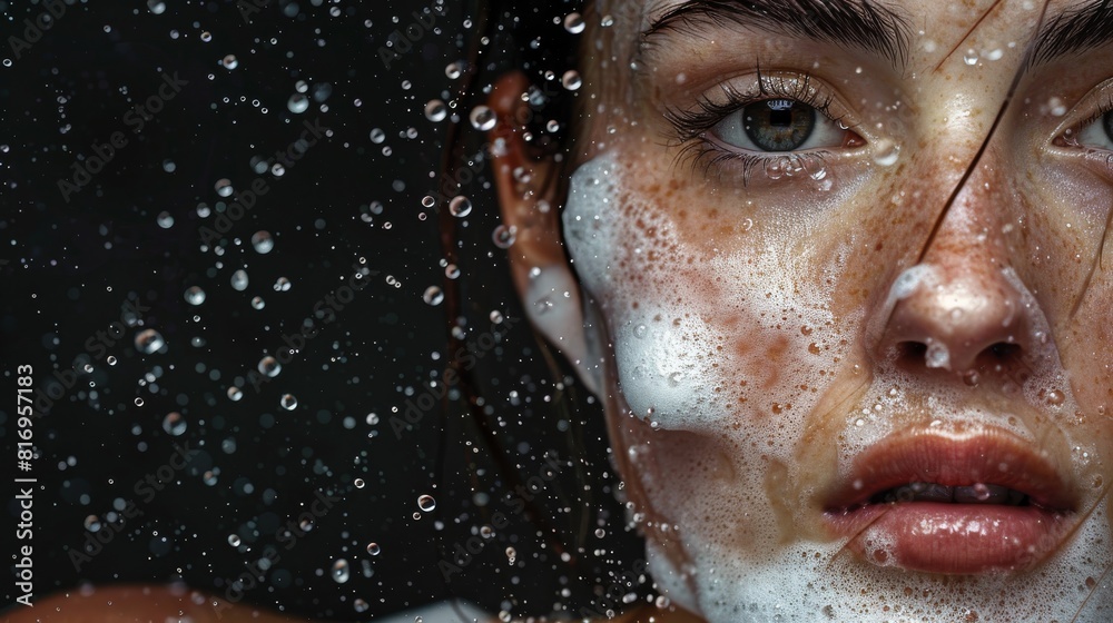 Cleansing that helps clean the facial skin deeply top view Effective deep facial cleansing Digital tone Tetradic color scheme Cleansing that helps clean the facial skin deeply top view Effective deep facial cleansing Digital tone Tetradic color scheme