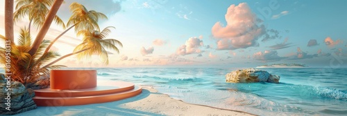 3D-rendered beach scene with podium