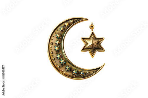 A gold star and crescent moon, illustrations, clipart, isolated on a transparent background.