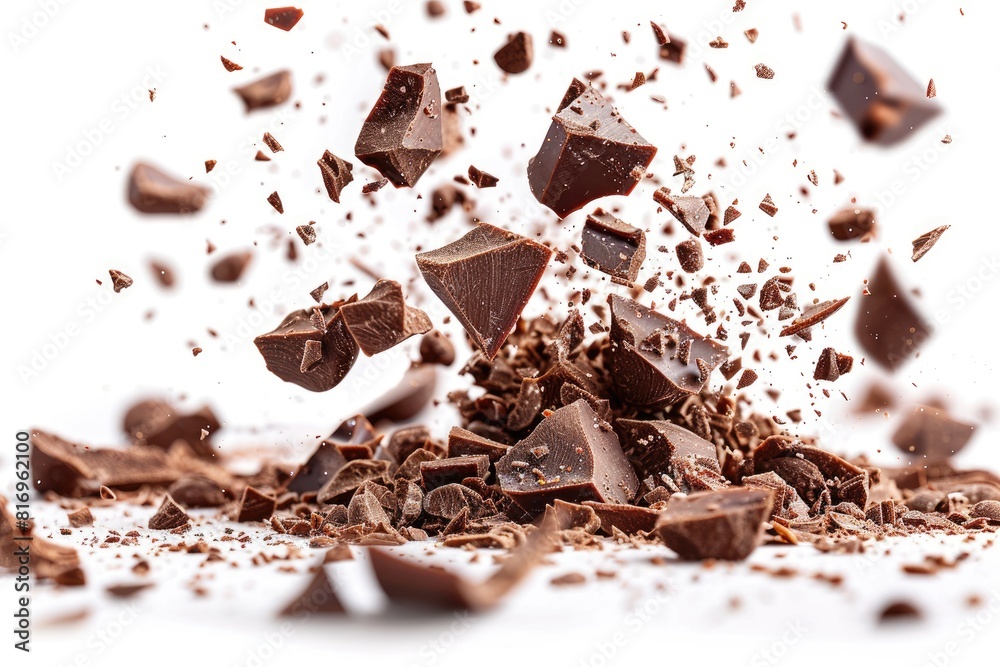 Fototapeta premium Chocolate pieces falling professional advertising food photography