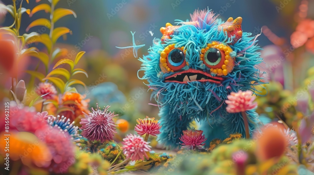 The colorful creature is covered in flowers. It has big eyes and a friendly smile. The colorful creature is covered in flowers. It has big eyes and a friendly smile.
