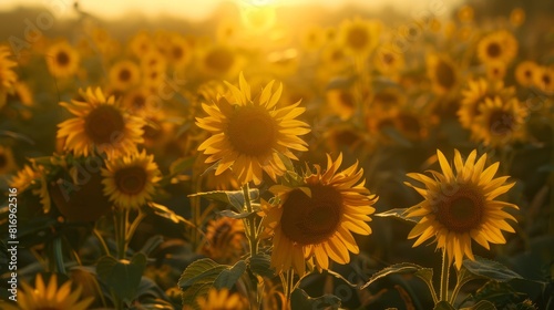 Sunflower field at sunset for summer and nature themed designs