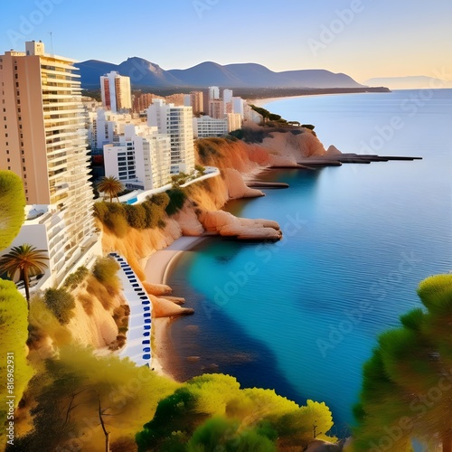 spanish landscape view to mediterranean sea rocky shores nature arround la cala villajoyosa with photo