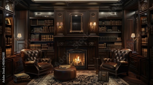 Sophisticated Home Library with Dark Wood Accents