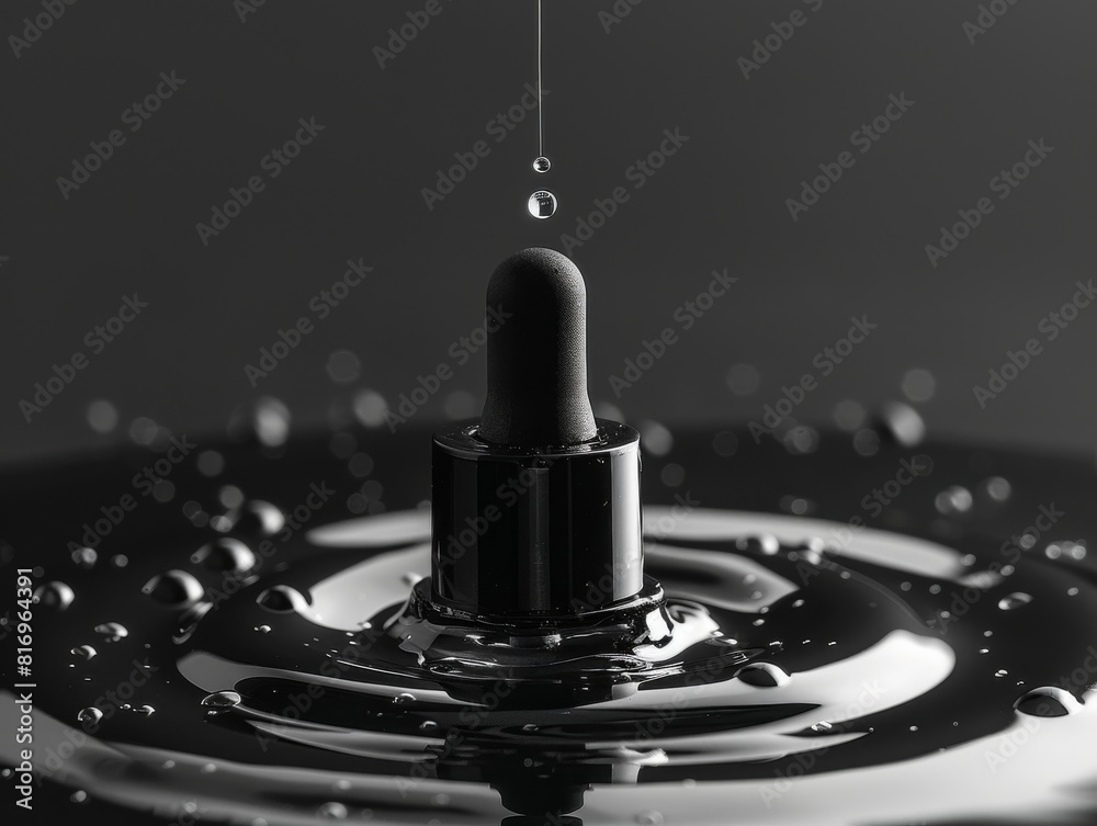 Serum for youthful skin top view Serum drop enhancing youthfulness  Digital binary as object  Black and white