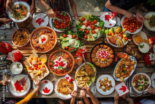 Table with traditional Canadian cuisine during a festive dinner table © Radmila Merkulova