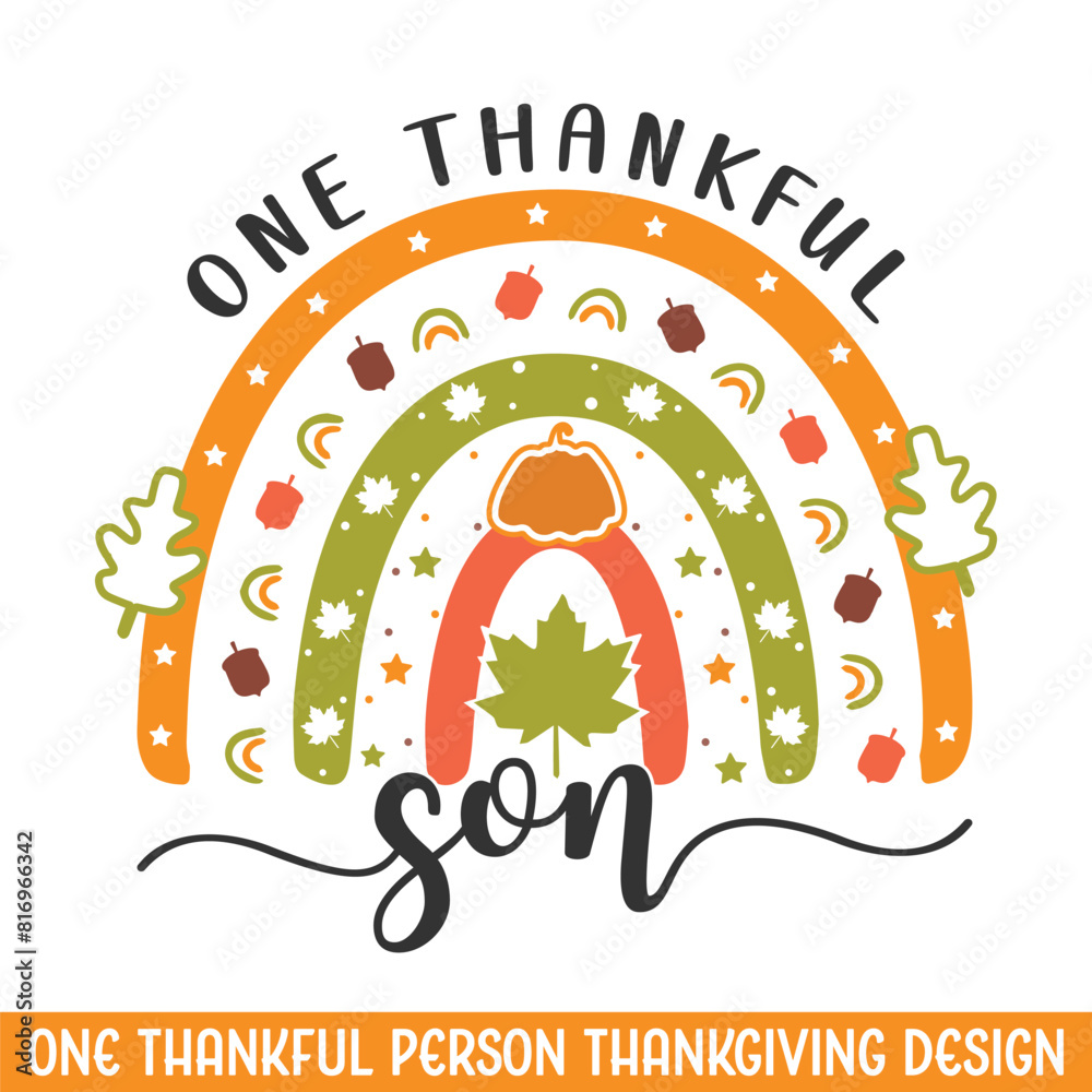 Fototapeta premium One thankful son thanksgiving design, thanksgiving svg designs, thankful turkey svg