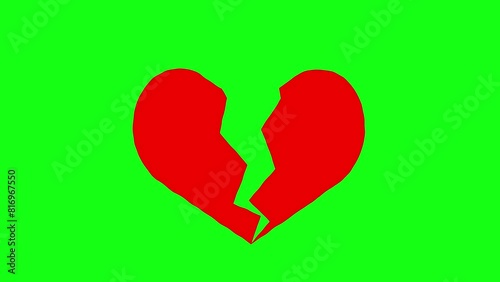 Broken Heart Shaky Cartoon Animation on Green Background