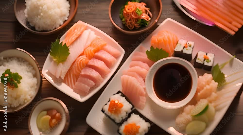 A Mesmerizing Blend of Sashimi, Ebi, and Japanese Rice, Exemplifying Clean Cuisine.
A Mesmerizing Blend of Sashimi, Ebi, and Japanese Rice, Exemplifying Clean Cuisine.