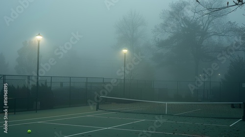Tennis Court In The Fog For Sport And Nature Themed Designs