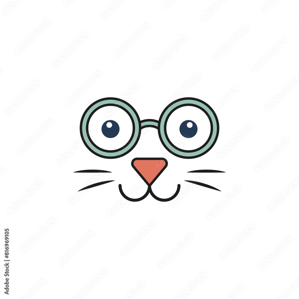 Cat with glasses. Isolated vector illustration on white background.