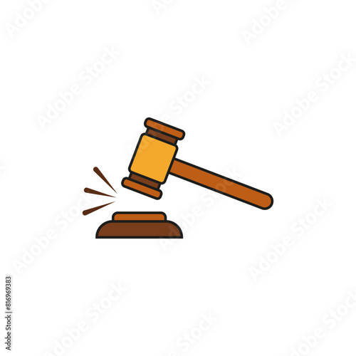 Judicial or auction gavel and wooden stand. Vector on white background.