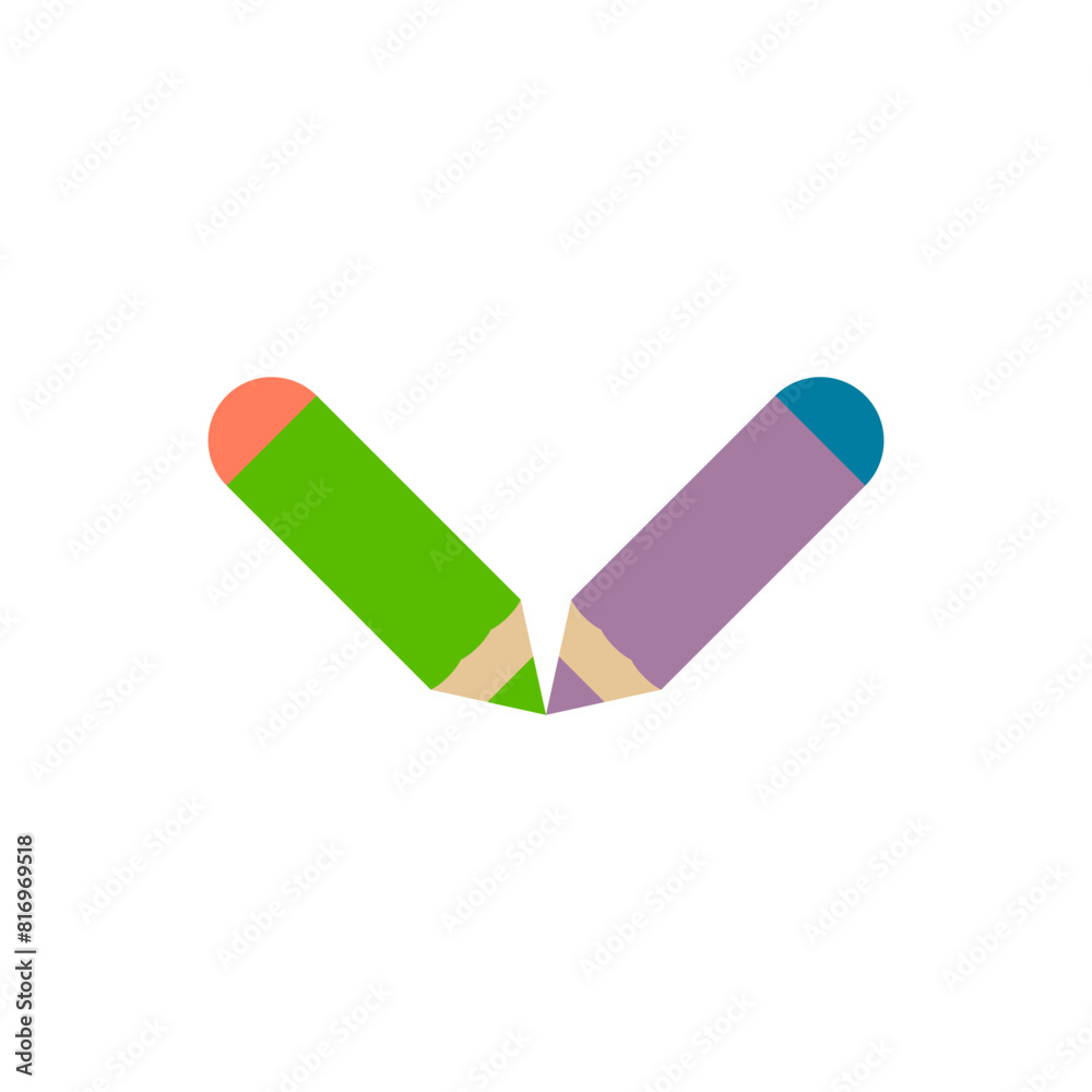 Two colored wooden pencils together. Two colored wooden pencils together.