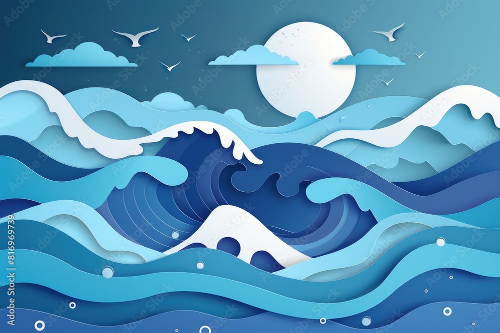 A beautiful waves paper cut style background A beautiful waves paper cut style background