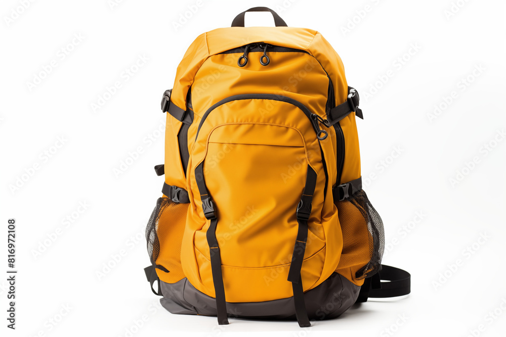 yellow backpack isolated on white. generative AI yellow backpack isolated on white. generative AI