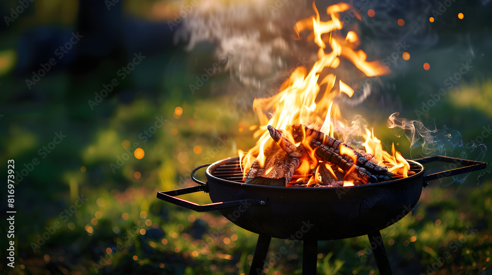 Barbecue Grill with Fire on Open Air. Fire flame Barbecue Grill with Fire on Open Air. Fire flame
