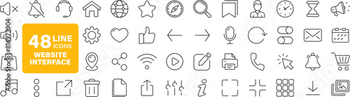Website Interface set of web icons in line style. Basic UI/UX icons for web and mobile app. Containing user interface, web page, mobile app, web interface, development and more