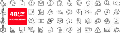 Information set of web icons in line style. Info and Help Desk icons for web and mobile app. Containing user manual, instruction, guidebook, reference, information support, assistant, customer help