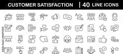 Customer satisfaction set of web icons in line style. Feedback icons for web and mobile app. Containing rating, like, dislike, customer experience, review, client satisfaction, testimonial and more