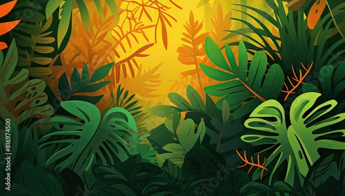 Wallpaper Mural A vibrant picture featuring leaves and flowers set against a vivid yellow backdrop. Torontodigital.ca