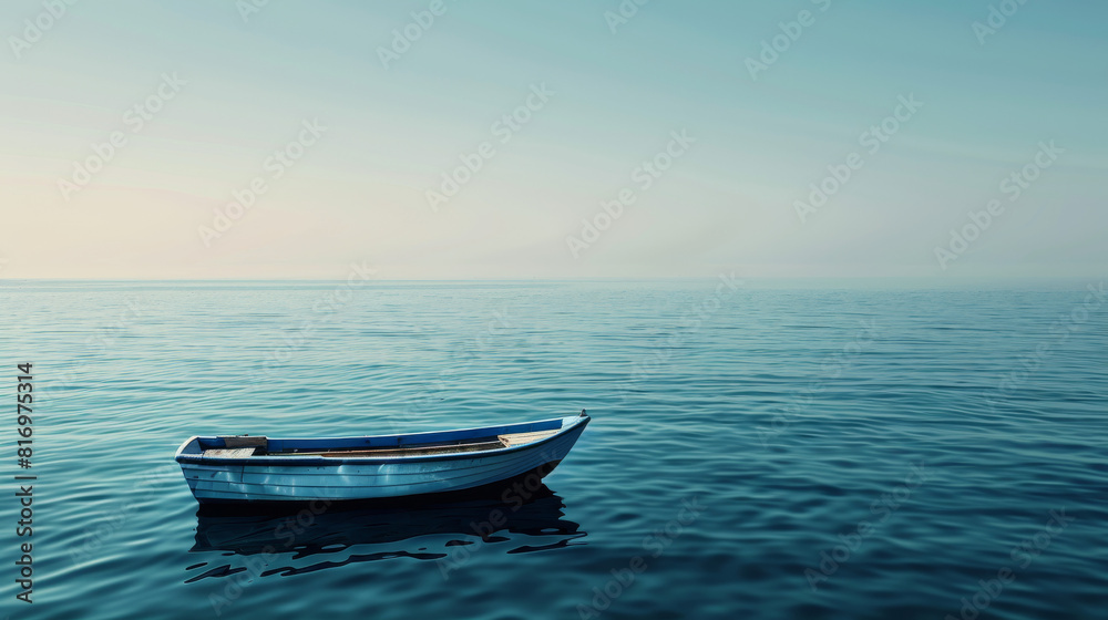 small boat drifting on a vast ocean, symbolizing the feeling of being lost and alone in the journey of mental health, copyspace