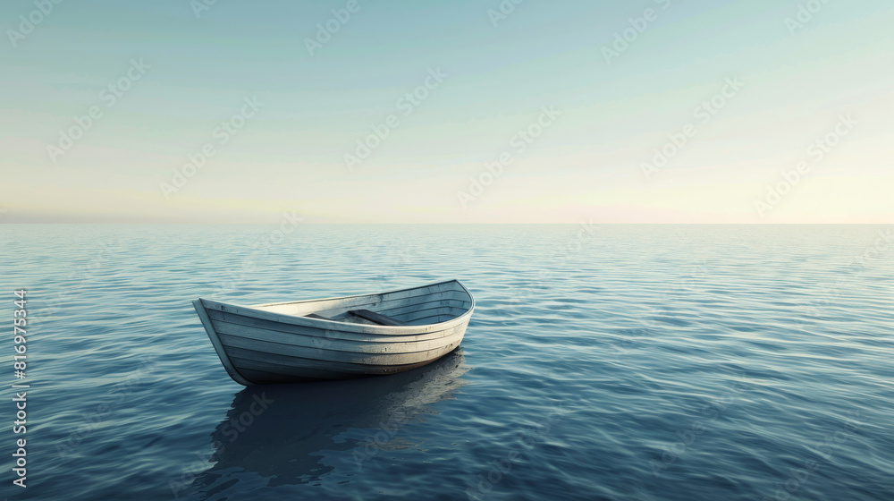 Lost and Alone, Small Boat on Endless Ocean, Mental Health Journey, copyspace Lost and Alone, Small Boat on Endless Ocean, Mental Health Journey, copyspace