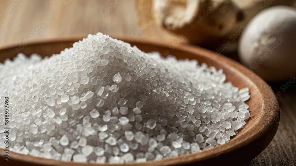 A bowl of coarse kosher salt with granules spilling over, ready for culinary use A bowl of coarse kosher salt with granules spilling over, ready for culinary use