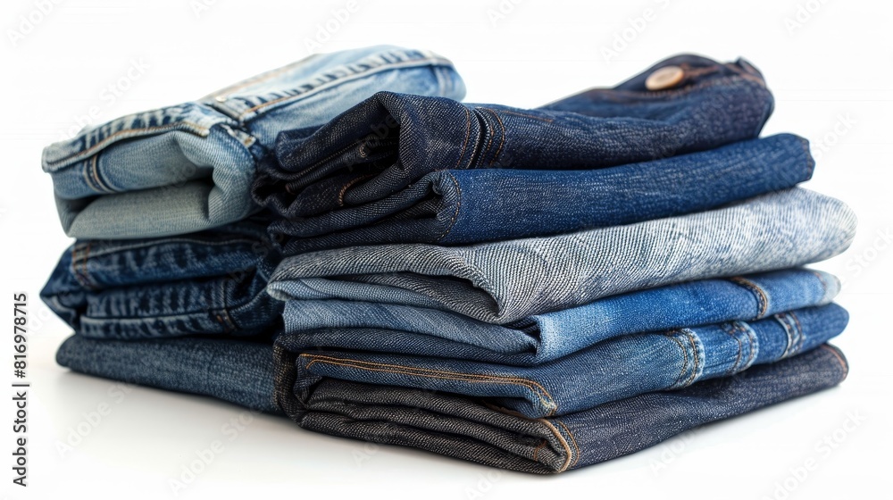 A pile of jeans stacked on top of each other A pile of jeans stacked on top of each other