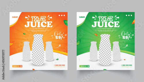 Food Social Media Post design. juice Menu design. set of food social media post or web banner template design.	
