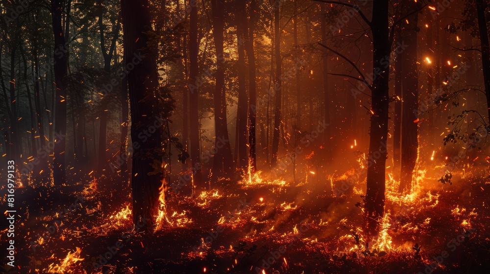 controlled burn in a forest, 