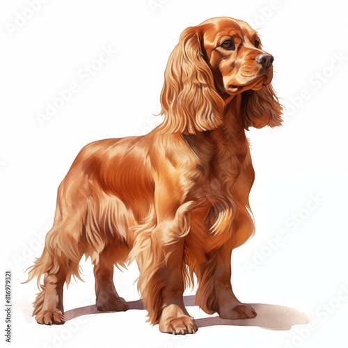 Cocker spaniel dog. English cocker spaniel clipart. Watercolor illustration. Generative AI. Detailed illustration. © Studicon