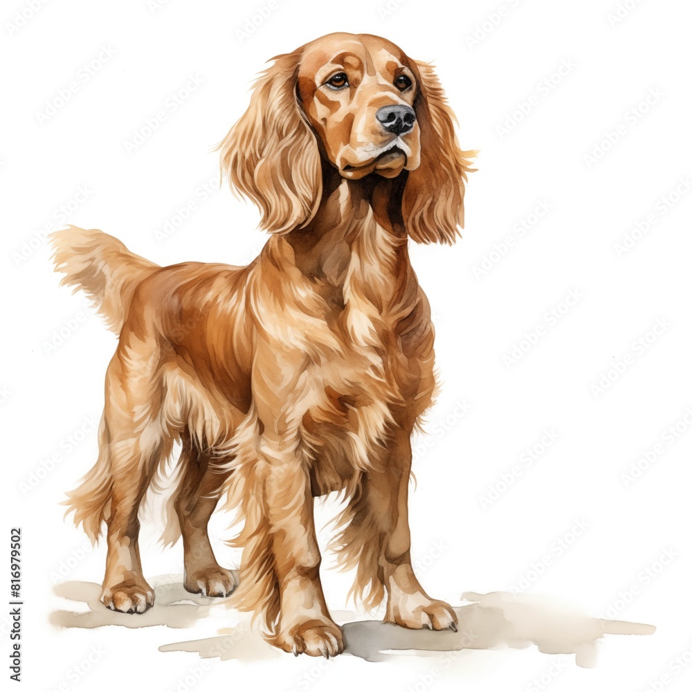 Cocker spaniel dog. English cocker spaniel clipart. Watercolor illustration. Generative AI. Detailed illustration.