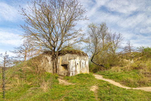 Historic concrete bunker fortification in South Moravian Region near Znojmo town in Czech Republic, Europe.