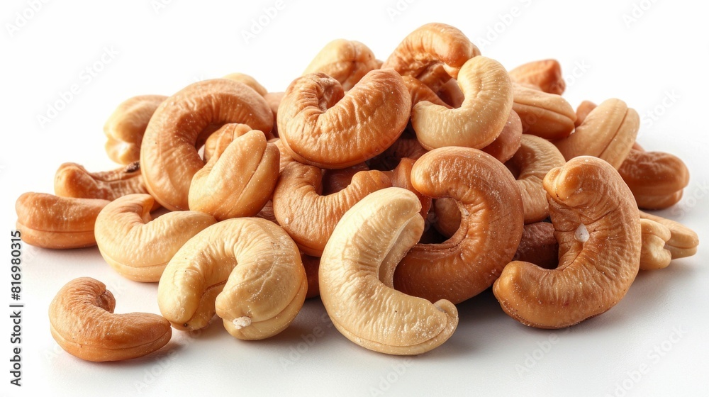 Roasted Cashews Piled on White Background. Generative ai Roasted Cashews Piled on White Background. Generative ai