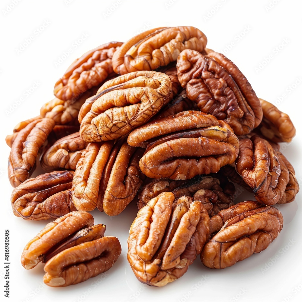 Pecans Piled on White Background. Generative ai Pecans Piled on White Background. Generative ai