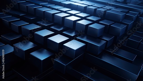 A modern image composed of blue squares arranged in a stacked formation, suggesting depth and dimension. photo
