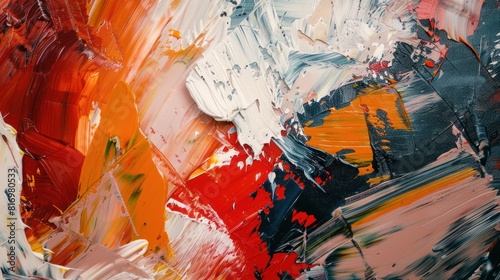 abstract oil painting featuring bold, expressive brushstrokes and a harmonious balance of warm and cool tones.