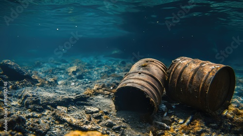 The ocean's sorrowful secret, rusty barrels hold toxic stories untold. photo