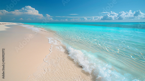 Summer photos of a sun-kissed sandy beach, with crystal-clear turquoise waters © alhaitham