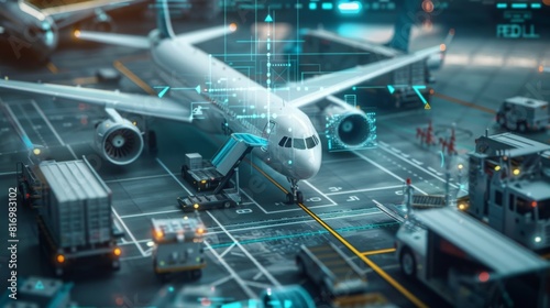 Design a visual of smart contracts automating payment processes in air logistics, with digital transactions and approvals displayed on sleek interfaces  photo