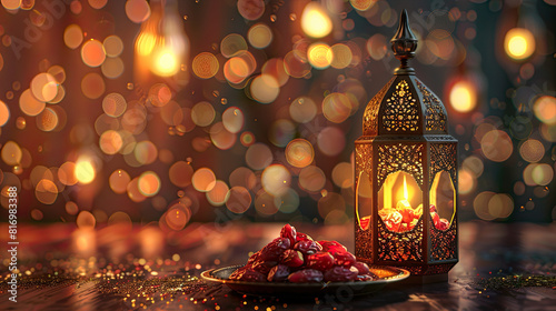eid ul adha islamic greeting ramadan kareem and eid mubarak card design background with lanterns , lamps and lights mosque art 