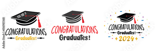 Congratulations graduates typography design vector illustration with graduation cap