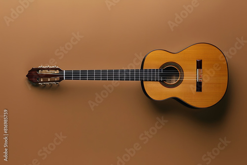 A high-quality image of a classic acoustic guitar on a solid brown background