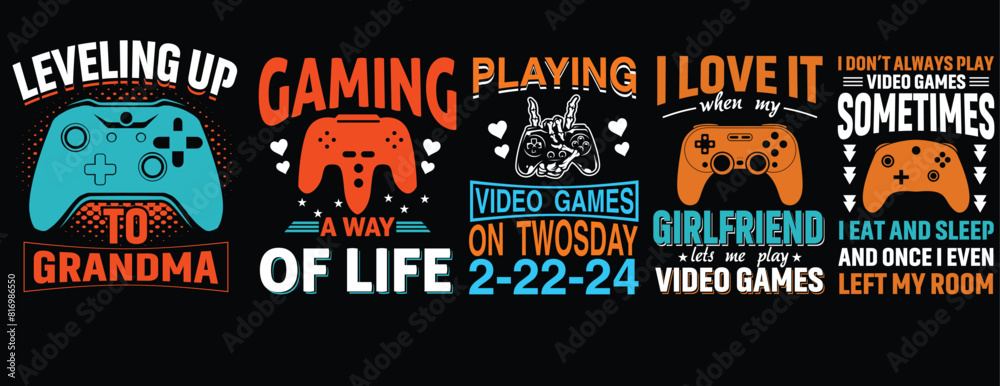 Gaming T shirt design Bundle, for Print on Demand Gaming T shirt design Bundle, for Print on Demand